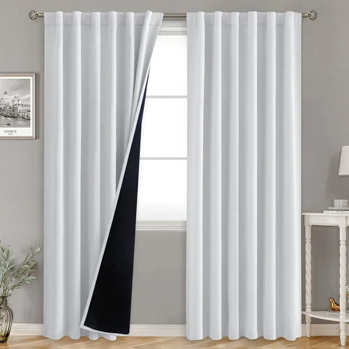 Vista 76 de BGment Cortinas 100% opacas beige de 63 pulgadas de largo con forro aislante térmico, bolsillo para varilla y lengüeta trasera de doble capa