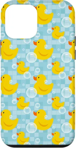 Vista 16 de Funda de goma amarilla para iPhone 16 con patrón de patos y patos
