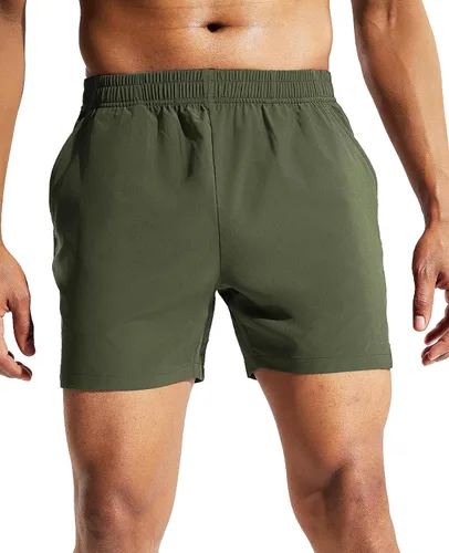 Vista 2 de MIER Pantalones cortos deportivos para correr de 5 pulgadas para hombre con bolsillos, de secado rápido, ligeros, pantalones cortos de entrenamiento