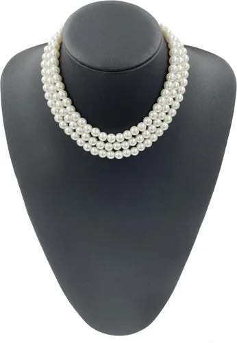 Vista 6 de Gionforsy Collar de perlas blancas para mujer, gargantilla de perlas de múltiples hebras, collar de perlas cortas para boda, fiesta de té, Perla