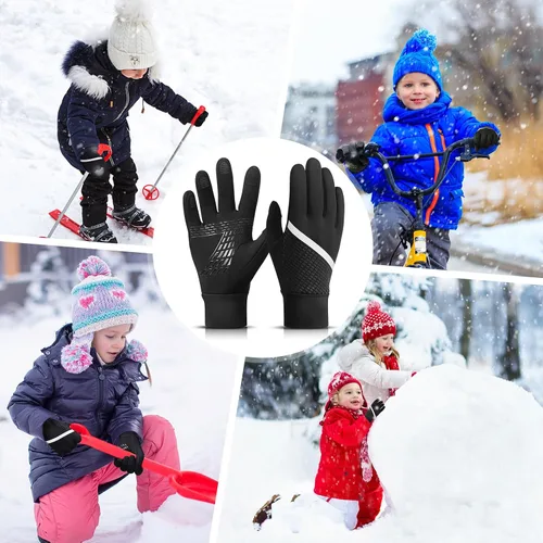 Vista 5 de Arcweg Guantes deportivos cálidos de invierno para niños, pantalla táctil, antideslizantes, para clima frío, para correr, montaña, nieve, esquí