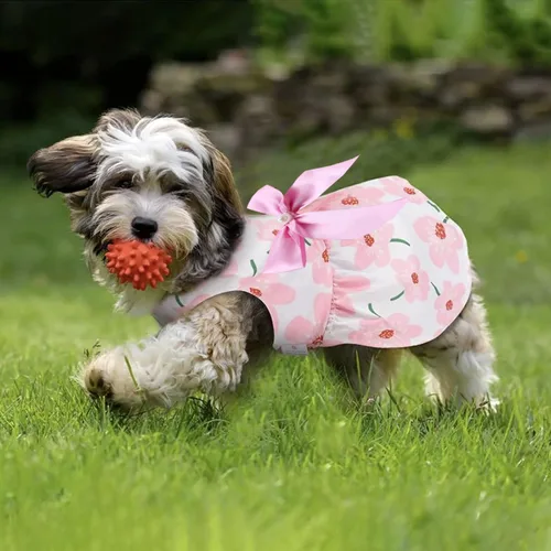 Vista 5 de 2 vestidos para perros pequeños, ropa para mascotas, vestidos de cachorro, vestido floral de verano, lindo vestido de gato femenino (S)