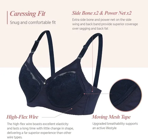 Vista 2 de Clivia Eureka - Brasier de malla transpirable de cobertura completa para mujer, ajuste perfecto y cómodo, brasier de alambre de alta calidad