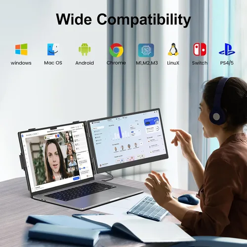 Vista 8 de Cevaton - Extensor de pantalla para laptop de 14.2 pulgadas, monitor portátil ultrafino de 1.87 libras para laptop, monitor de viaje ligero FHD