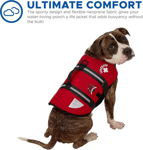 Vista 3 de Chaleco salvavidas de neopreno rojo, chaleco inflable para perros o gatos, Rojo
