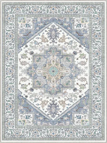 Vista 110 de OPPODREAM Alfombras suaves, pequeñas y lavables con parte trasera antideslizante, alfombra de cachemira sintética de pelo bajo, 2 x 3 pies, azul