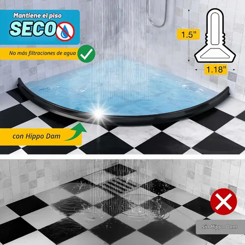 Vista 5 de Barrera de Agua para Umbral de Ducha de 39" - Bloqueador de Agua de Ducha Plegable Negro - Protector de Ducha para Ducha de Acceso Directo - Tope