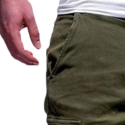Vista 3 de Maiyifu-GJ Pantalones cortos casuales con cintura elástica para hombre, ajuste relajado, múltiples bolsillos, pantalones cortos cortos ligeros