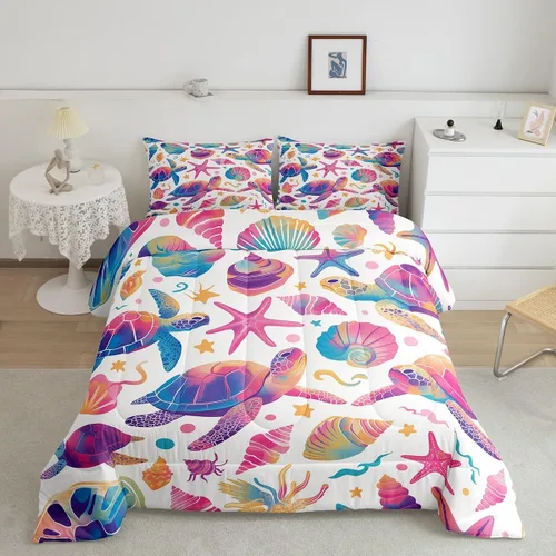 Vista 27 de Erosebridal Juego de edredón de ballena náutica, tamaño individual, juego de ropa de cama vintage azul con ondas oceánicas para niños y niñas