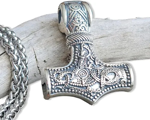 Vista 2 de Collar de martillo vikingo de plata de ley 925 con colgante de amuleto nórdico Odin para hombre, Plata esterlina, No es una piedra preciosa