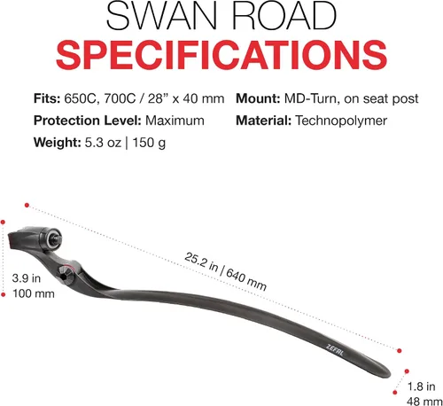 Vista 6 de Zefal Guardabarros para bicicleta Swan Road (negro, trasero)
