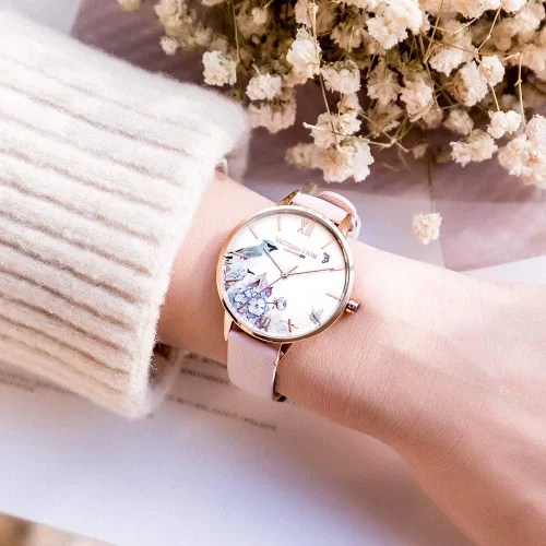 Vista 3 de VICTORIA HYDE Relojes de cuarzo para mujer esfera floral con correa de malla de acero inoxidable correa de cuero auténtico impermeable reloj
