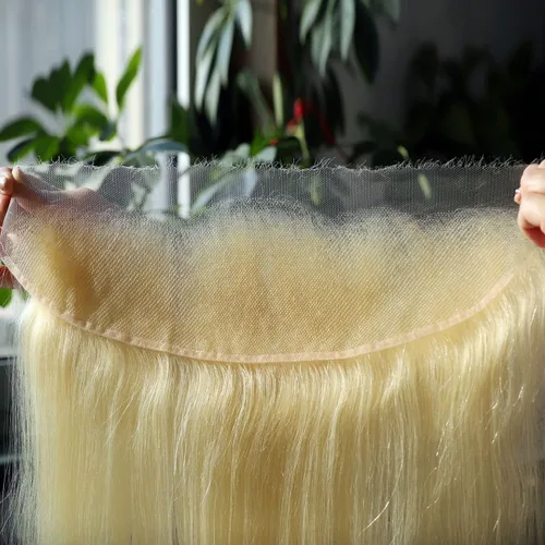 Vista 3 de BEEOS Frontal de Encaje HD de 13 x 4 pulgadas Solamente, cabello humano virgen lacio de color rubio 613, línea de cabello prearrancado de 0.10mm