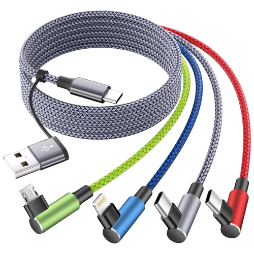 Vista 11 de Cable USB A/C a USB C en ángulo recto, cable de carga trenzado tipo C de 90 grados, cable de carga USB C 4 en 2, cable de carga universal