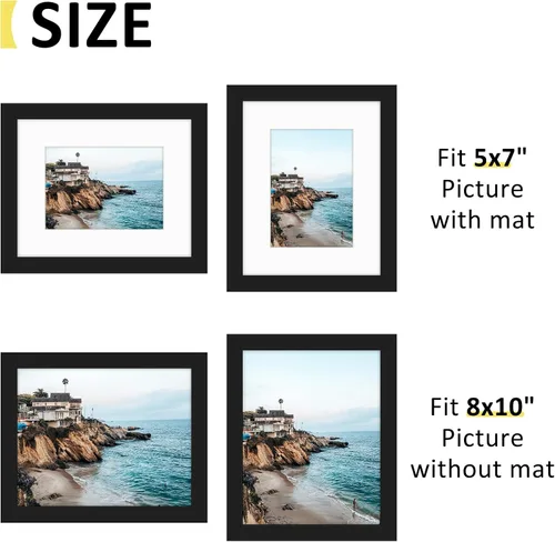Vista 3 de Frametory, Marcos de 8 x 10 para mostrar imágenes de 5 x 7 con paspartú o fotos de 8 x 10 sin paspartú, vidrio resistente a roturas, accesorios