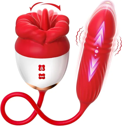 Vista 13 de Consolador vibrador juguetes sexuales para mujeres, juguete sexual MOOLIGIRL Rose con vibradores de punto G de empuje y 10 modos de succión