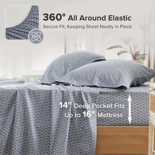 Vista 2 de Comfort Spaces Juego de sábanas 100% algodón transpirable, ligero, suave, con bolsillo elástico de 14 pulgadas que se adapta a colchones de hasta 16
