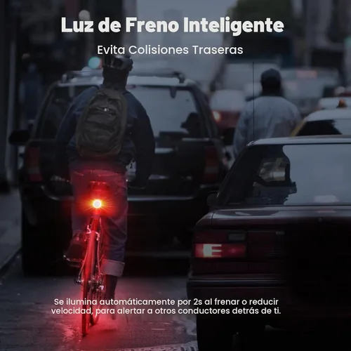 Vista 2 de WSDCAM Luz trasera inteligente para bicicleta, luz de freno de bicicleta, luz de freno automático, antirrobo, alarma de bicicleta con control