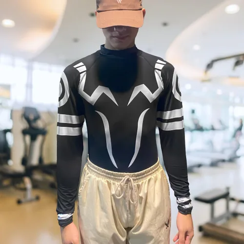 Vista 2 de Camisas de compresión de manga larga de anime para hombre, ropa de gimnasio, equipo de entrenamiento atlético