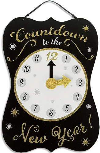 Vista 2 de Vibrante cartel colgante de cuenta regresiva de Año Nuevo, 15 x 10.5 pulgadas (1 unidad), material duradero de alta calidad, diseño festivo y único