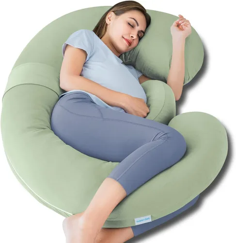 Vista 14 de QUEEN ROSE Almohada de embarazo en forma de E con cuña desmontable, almohada de maternidad ajustable de cuerpo completo para dormir, funda