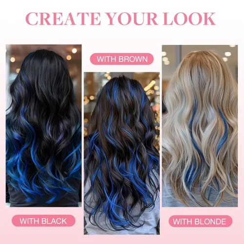 Vista 7 de GOO GOO Extensiones de cabello humano con cinta, color azul, 10 pulgadas, 0.71 oz, 10 unidades, extensiones de cabello humano con cinta invisible
