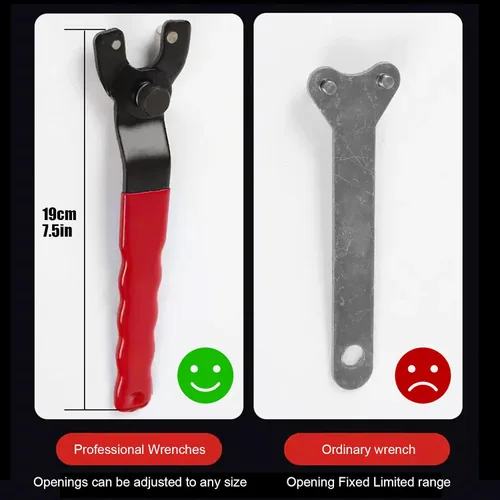 Vista 5 de Llave amoladora universal ajustable, acero al carbono para varias amoladoras angulares, llave para amoladora angular de 4, 5, 6, 7 y 9 pulgadas