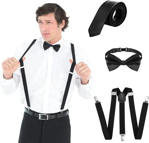 Vista 3 de WILDPARTY Disfraz de los años 20 para hombre, accesorios de disfraz de Gatsby de la mafia para hombres, gorra plana para hombre para fiesta