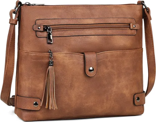 Vista 9 de FADEON Bolsos cruzados grandes para mujer, bolso cruzado de cuero de diseñador, bolso de hombro con múltiples bolsillos