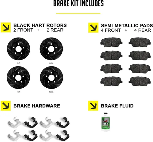 Vista 2 de Hart Brakes Kit de frenos y rotores delanteros traseros Pastillas de freno delanteras y traseras Rotores y pastillas de freno Pastillas
