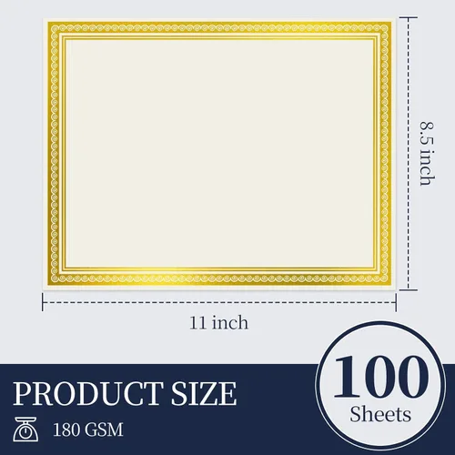 Vista 3 de Goefun Papel de certificado de borde dorado 8.5x11, 50 y 100 hojas, marfil