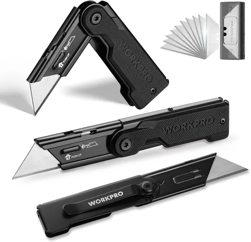 Vista 10 de WORKPRO Juego de cuchillos de bolsillo plegables de cambio rápido de 3 piezas con clip para cinturón