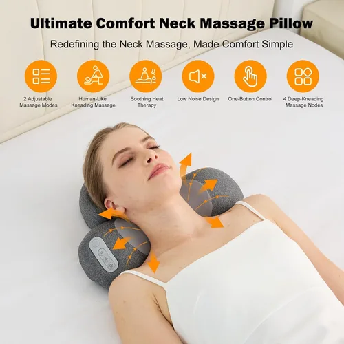 Vista 11 de 4D Kneading Shiatsu Neck and Shoulder Massager with Heat Cordless 2000mAh Rechargeable Memory Foam Massage Pillow, 4 Rotating Nodes, Low Noise, for