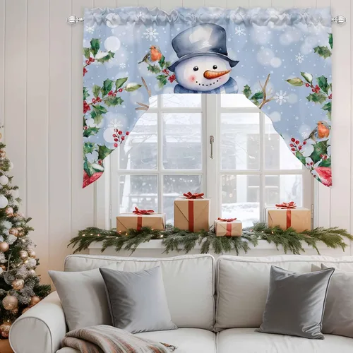 Vista 4 de Muñeco de nieve, cenefa de cocina, cenefa con bolsillo para barra, paneles de cortina para dormitorio, sala de estar, baño, cafetería, ventanas