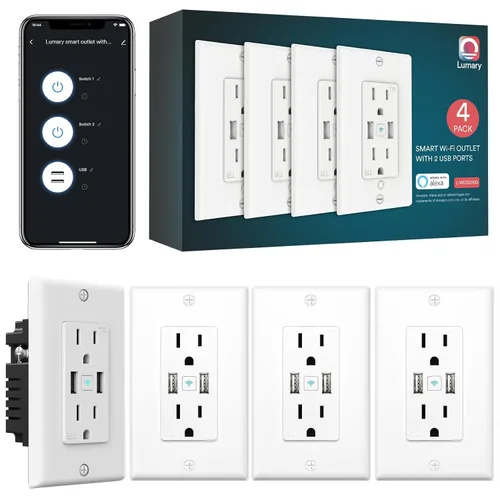 Vista 9 de iLintek - Enchufe eléctrico estándar inteligente, enchufe de pared inteligente que funciona con Alexa y Google Home, certificado ETL y FCC, WiFi