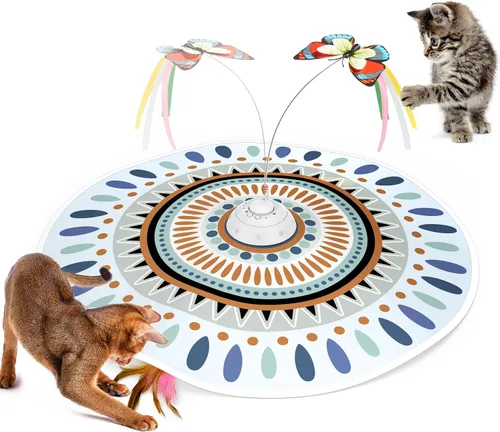 Vista 7 de Potaroma Juguetes para gatos recargables, escondite 3 en 1, diversión interactiva automática, mariposa aleteante, pluma móvil, varita para gatito