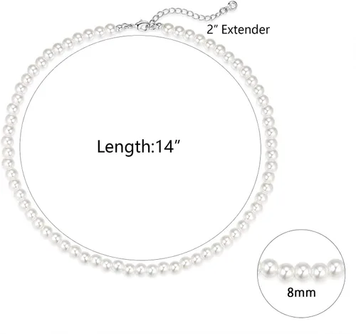 Vista 4 de Pearl Necklace 8MM Dainty Round Imitation Pearl Necklace Wedding Pearl Necklace Delicate Jewelry for Women Simple Bridesmaid Jewelry Gifts