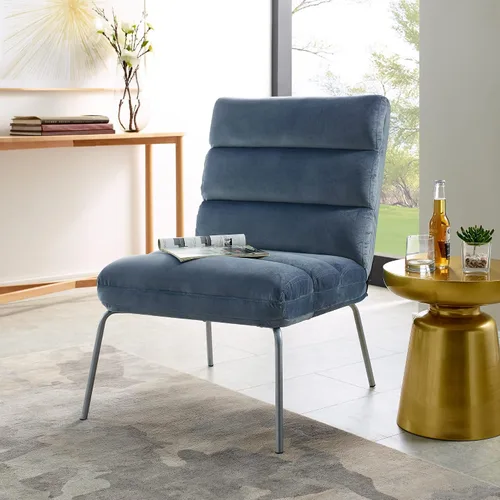 Vista 2 de Classic Brands Eternity - Silla decorativa tapizada sin brazos, azul, moderna de mediados de siglo, ergonómica