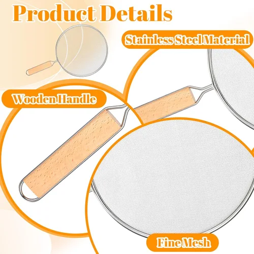 Vista 3 de Pantalla contra salpicaduras de grasa de 8.3 pulgadas, protector de salpicaduras de grasa de acero inoxidable con mango de madera, protector contra