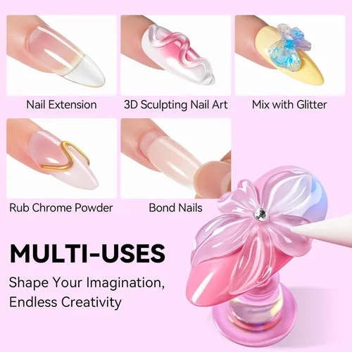 Vista 4 de Makartt Arte de uñas de gel 3D: 4 en 1 constructor de gel sólido transparente para extensión, pegamento de uñas UV para uñas acrílicas, diamantes