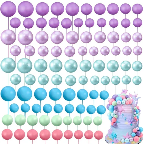 Vista 40 de 108 piezas de decoración de bolas para tartas, decoración de cupcakes, globos de espuma para tartas de bricolaje para bodas, aniversarios, blanco