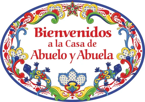 Vista 5 de Oktoberfest Haus - Obra de arte tradicional latina "Bienvenidos a la Casa de Abuelo y Abuela", de cerámica de 8.75 x 6 pulgadas, letrero de puerta