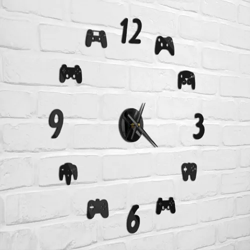 Vista 6 de The Geeky Days Controladores de videojuegos DIY Reloj de pared grande para jugadores, decoración de sala de juegos, diseño moderno, sin juegos Negro