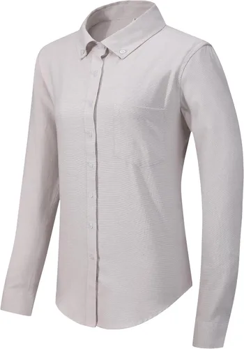 Vista 3 de Camisa con botones para mujer de manga larga Oxford camisa de algodón de corte clásico, blusa de trabajo resistente a las arrugas