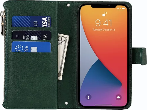 Vista 6 de Funda para iPhone 12 Pro Max para mujer con tarjetero, para iPhone 12 Pro Max, funda cruzada con correa para el hombro, bolsillo con cremallera