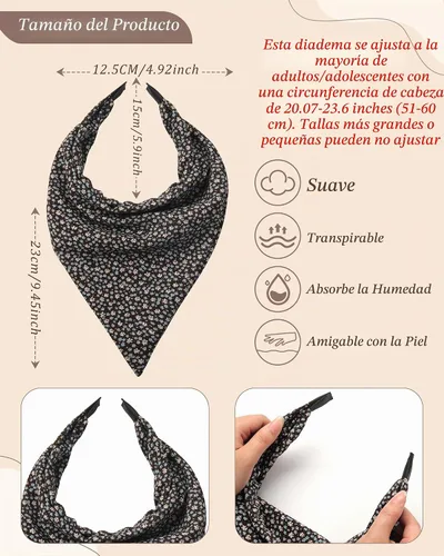 Vista 2 de HAIMEIKANG Bandana floral para mujer, bandanas bohemias para el cabello, bufanda, triángulo, bandas para el cabello, bufanda vintage para la cabeza