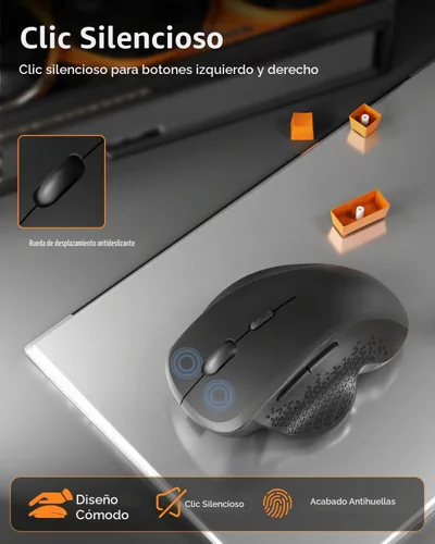 Vista 6 de Uiosmuph G09 Bluetooth Ratón Inalámbrico, Ratón Ergonómico Recargable Negro