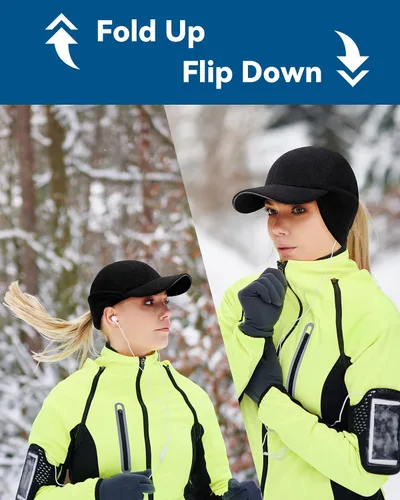Vista 4 de Gisdanchz Sombrero de cola de caballo de forro polar elástico para mujer con orejeras - Sombrero de invierno con agujero vertical para cola