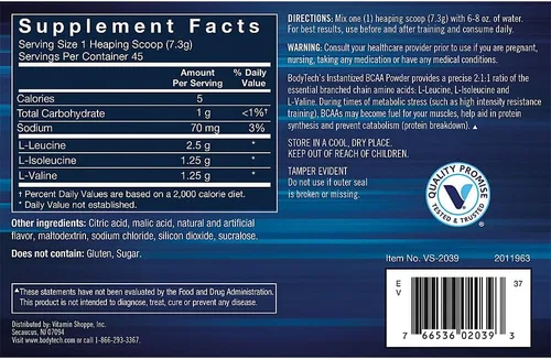 Vista 2 de BodyTech BCAA Powder - Proporción óptima 2:1:1 - Apoya la recuperación muscular, la fuerza y la resistencia - Ponche de fruta (11.5 onzas)