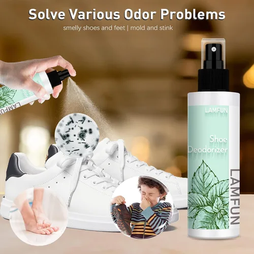 Vista 2 de Eliminador de olores de zapatos, desodorante en aerosol natural para zapatos apestosos o pies malolientes, desodorante de pies que combate todos